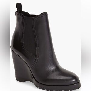 Michael Kors Thea Black Leather Wedge Block Heel Ankle Bootie with Lug Sole